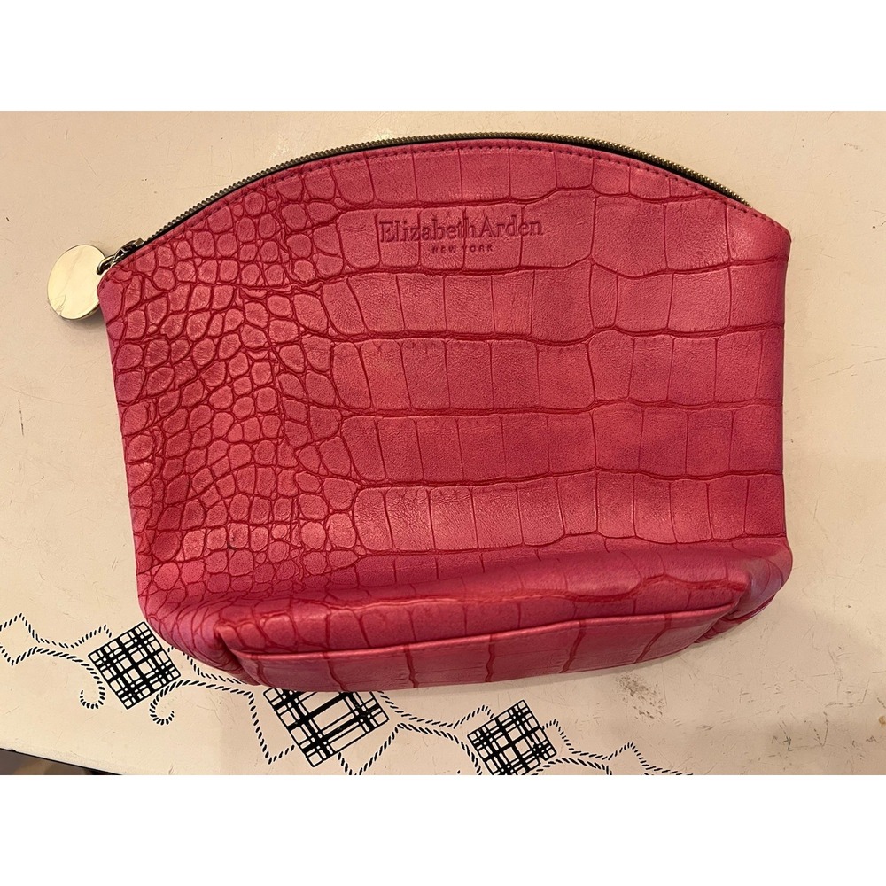 ELIZABETH ARDEN Cosmetic Make-up Faux Pink Alligator Travel‎ Pouch Clutch Bag